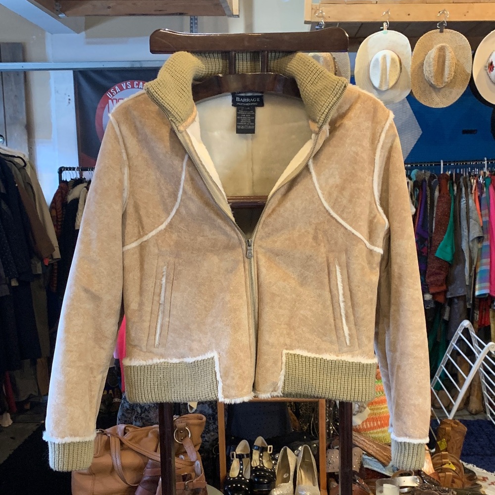 Women's Tan Faux Shearling Zip-Front Jacket